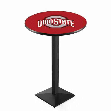 HOLLAND BAR STOOL CO 36" Blk Wrinkle Ohio State Pub Table, 36" dia. Top L217B3636OhioSt